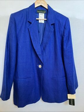 NWT Harve Benard Royal Blue 100% Linen Single-Button Boxy Structured Blazer